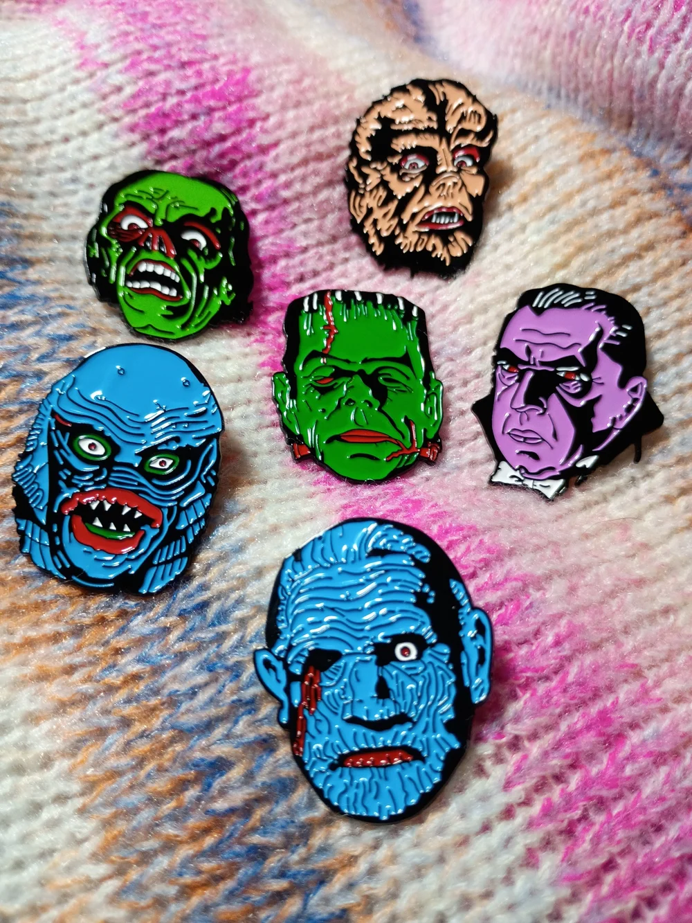 Vintage Horror Famous Monster Metal Lapel Pin Universal Retro Lugosi Karloff 50s